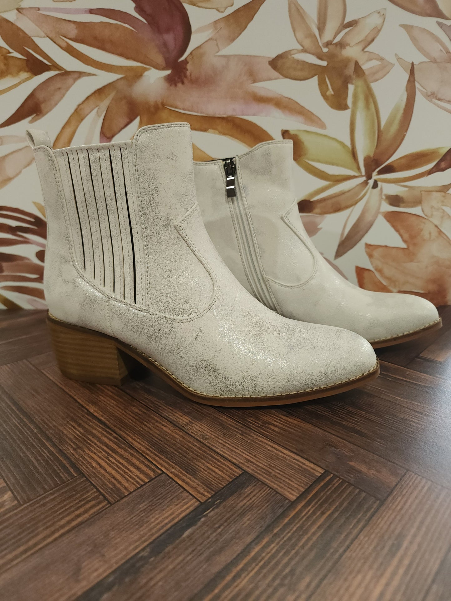 White Shimmer Ankle Boots