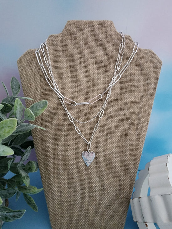 Triple Chain Heart Necklace Silver or Gold