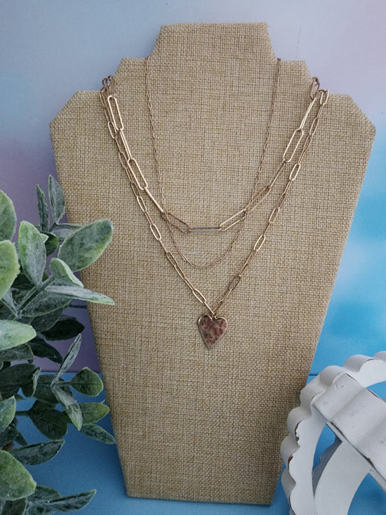 Triple Chain Heart Necklace Silver or Gold