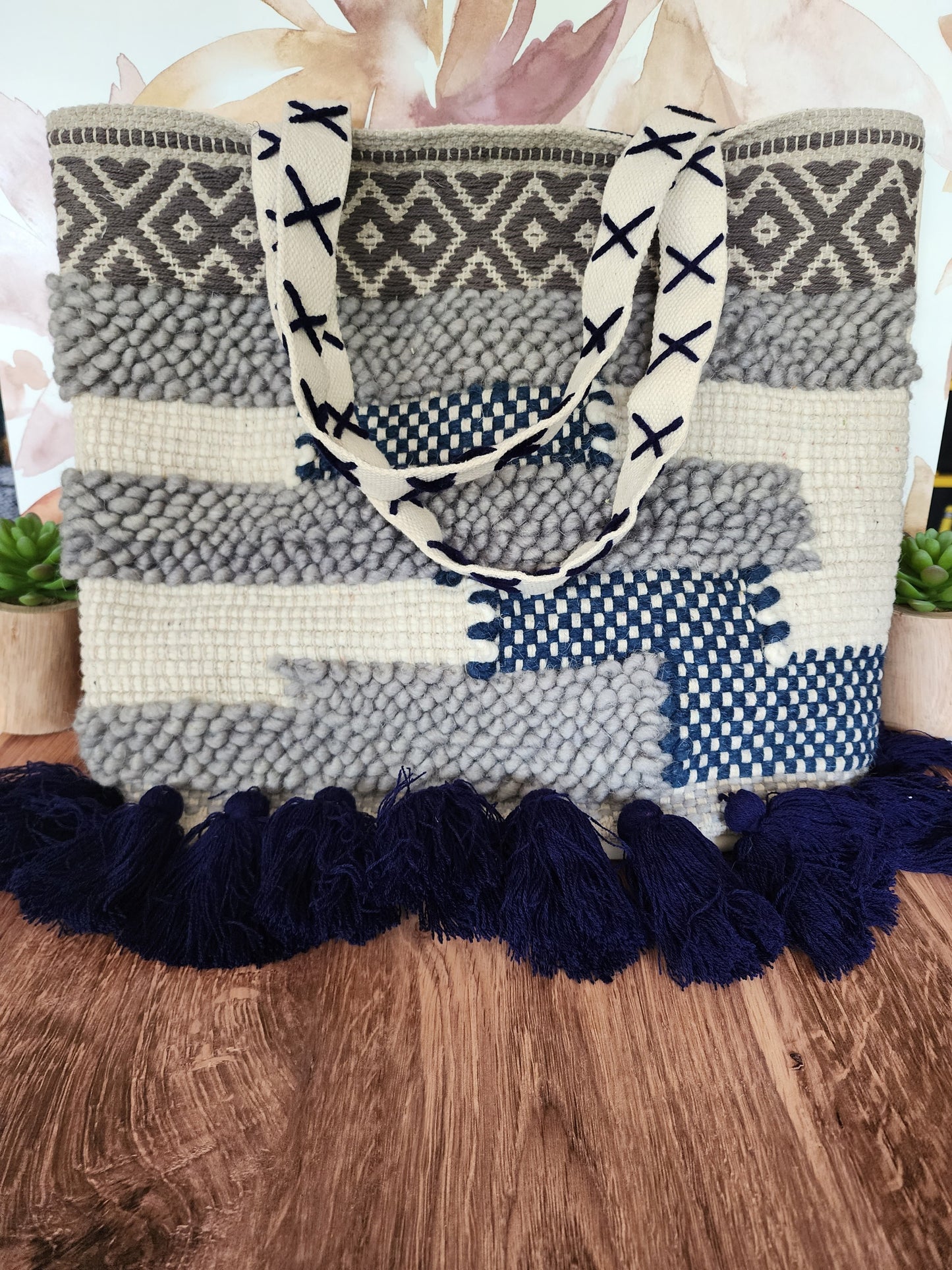 Load image into Gallery viewer, Genevieve Striped Cotton Tote w/ Tassels
