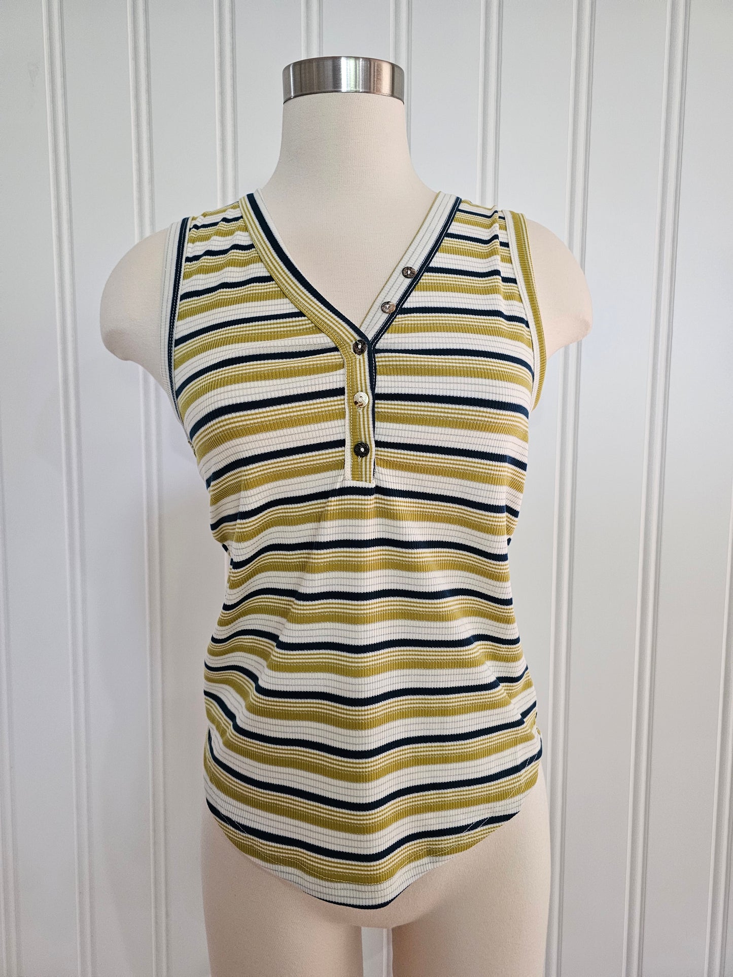 Load image into Gallery viewer, Navy &amp;amp; Green Striped Tank
