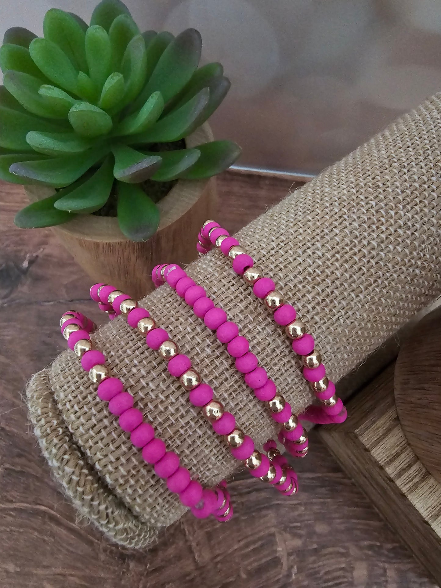 Hot Pink & Gold Bracelets