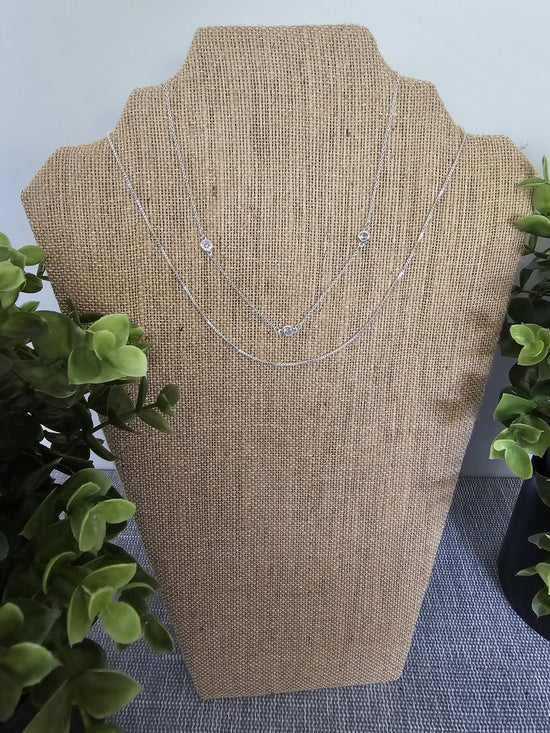 Silver 2 layer Necklace w/crystals