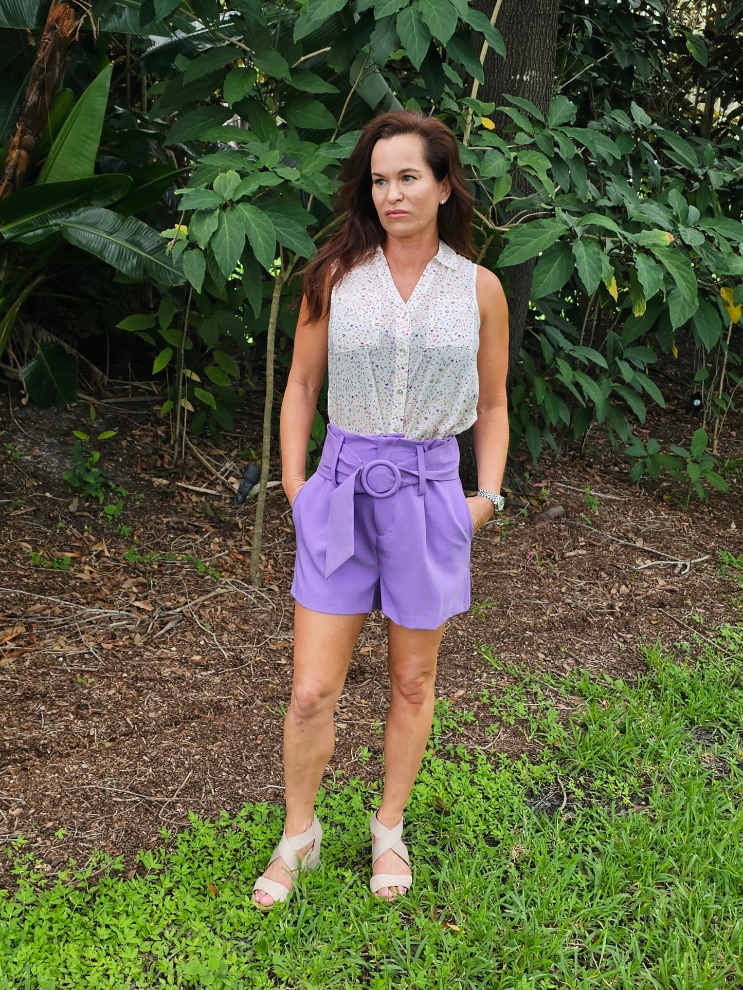 Purple Pleated Shorts