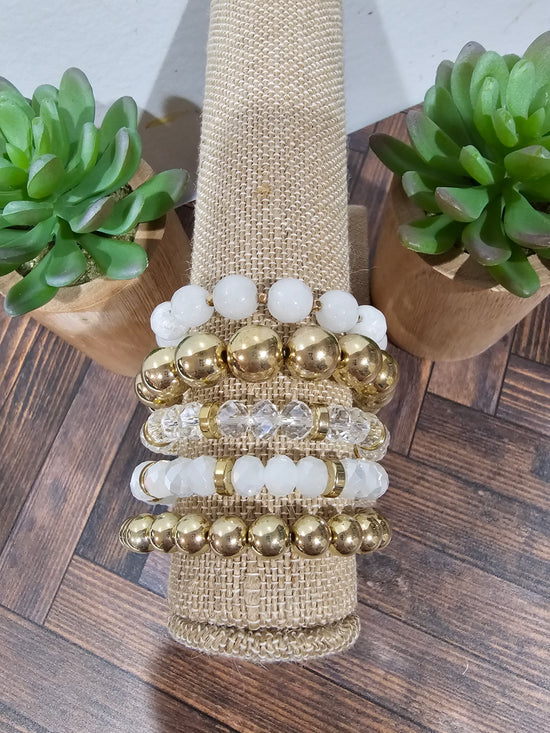 White, Clear, Gold Bracelet Set
