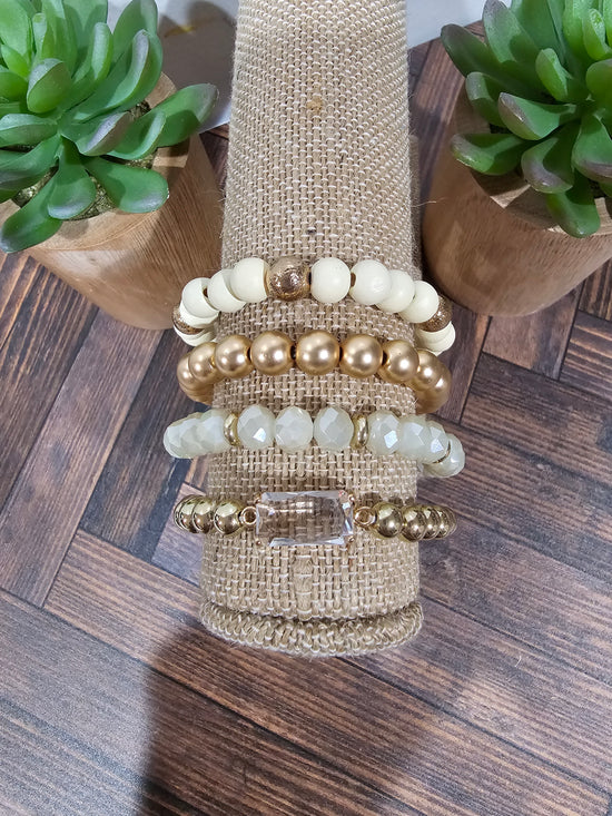 Cream & Gold Rhinestone Bracelets