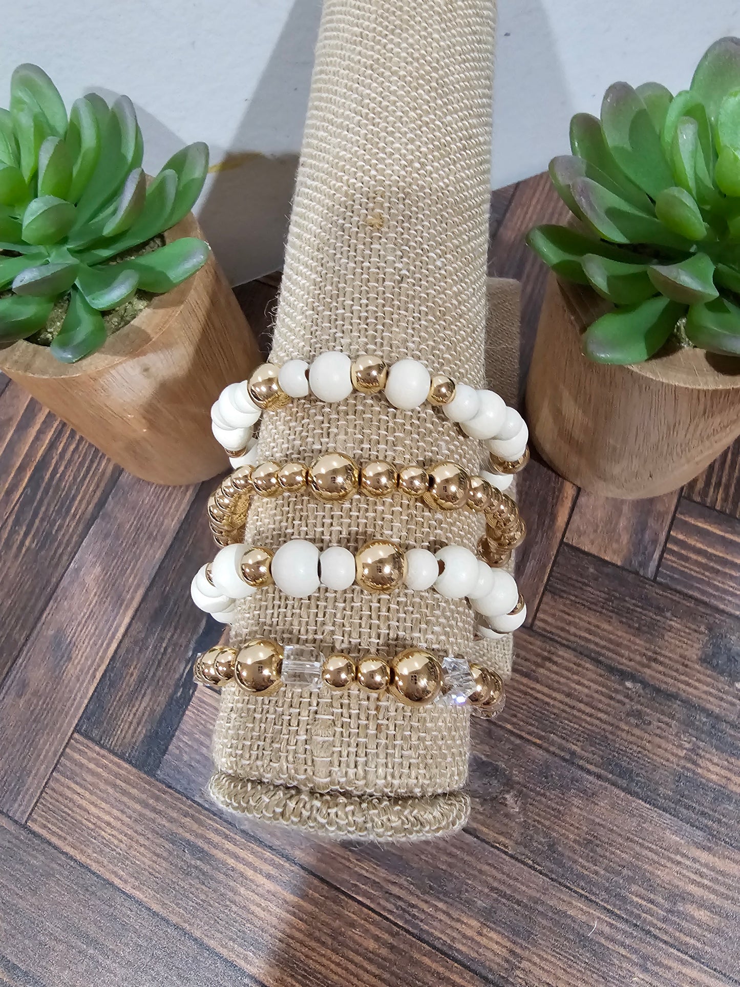 Cream & Gold w/Clear Beads