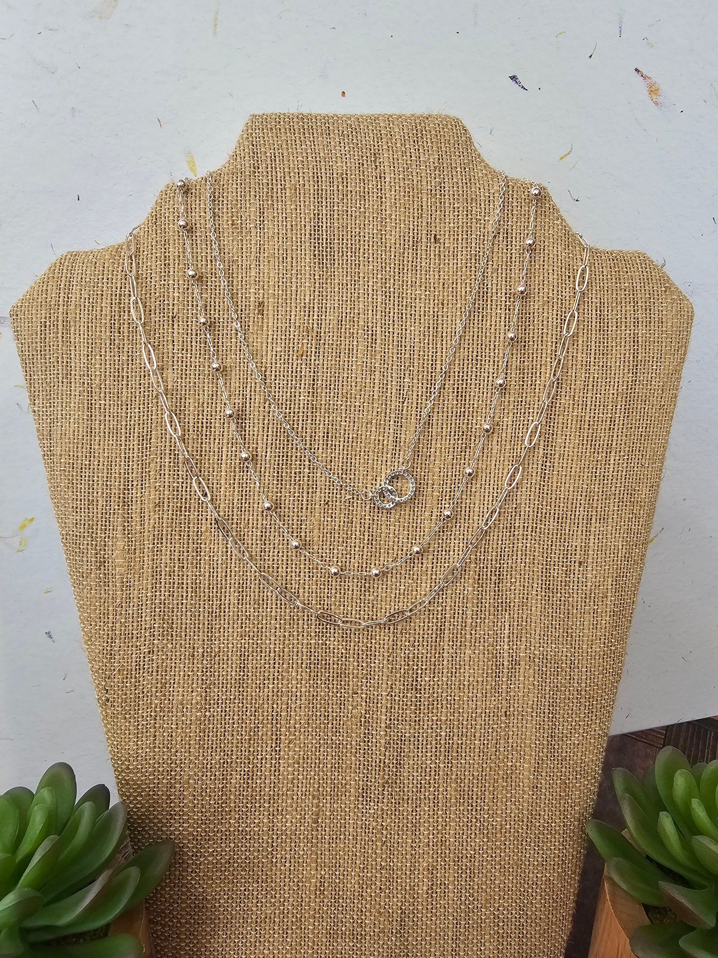 Load image into Gallery viewer, Silver Triple Chain w/Rhinestone Circles
