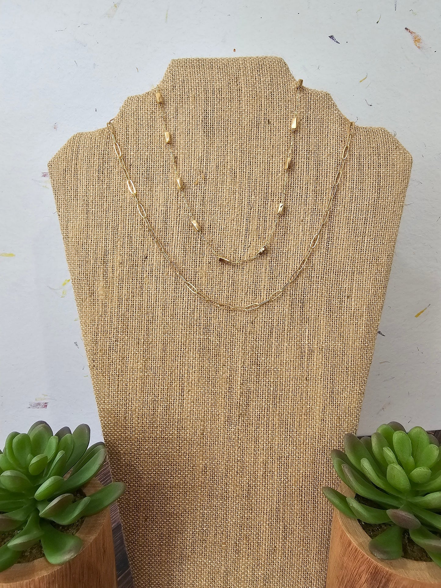 Gold Necklace w/Square beads