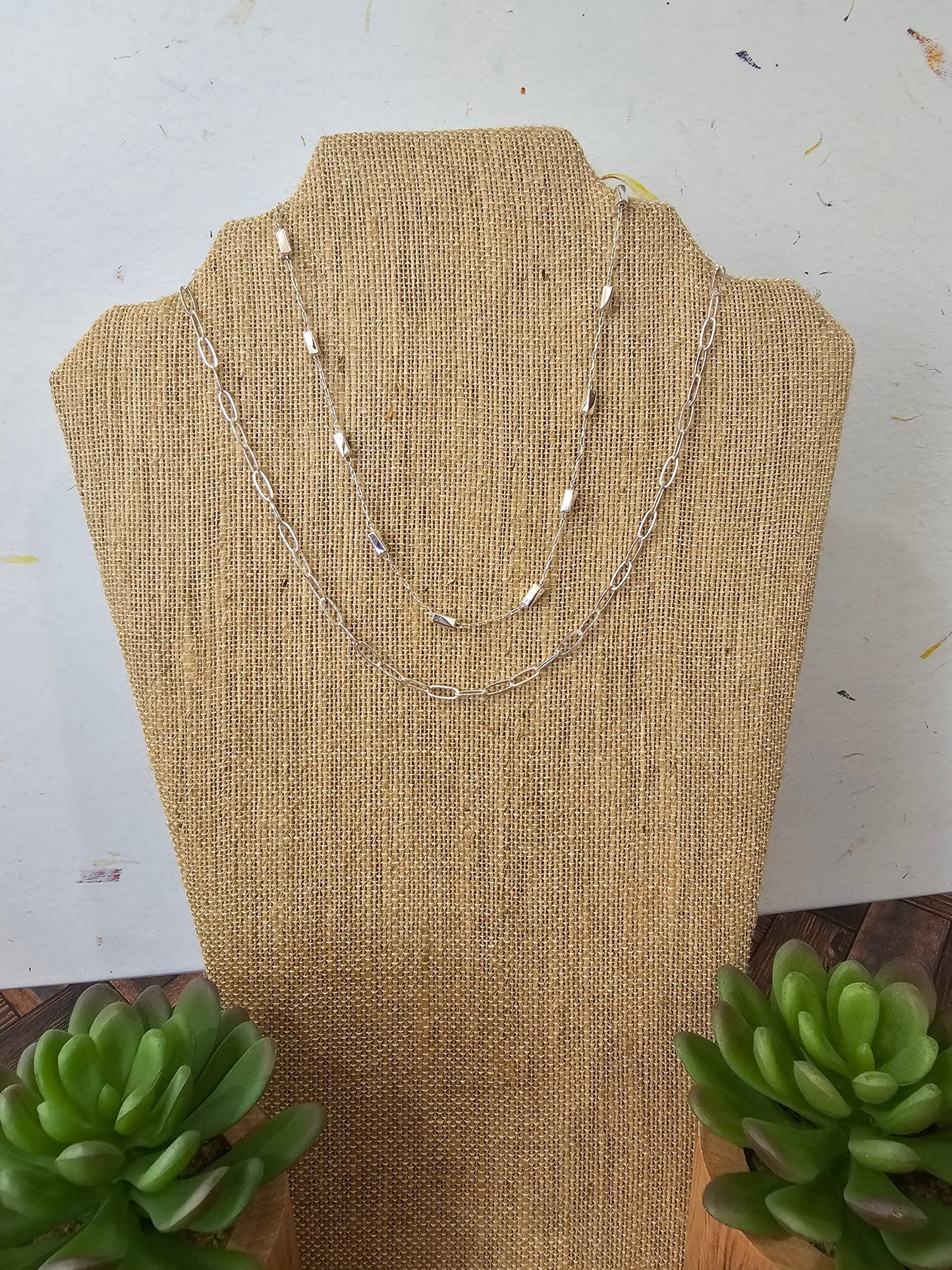 Silver Necklace w/Square Beads