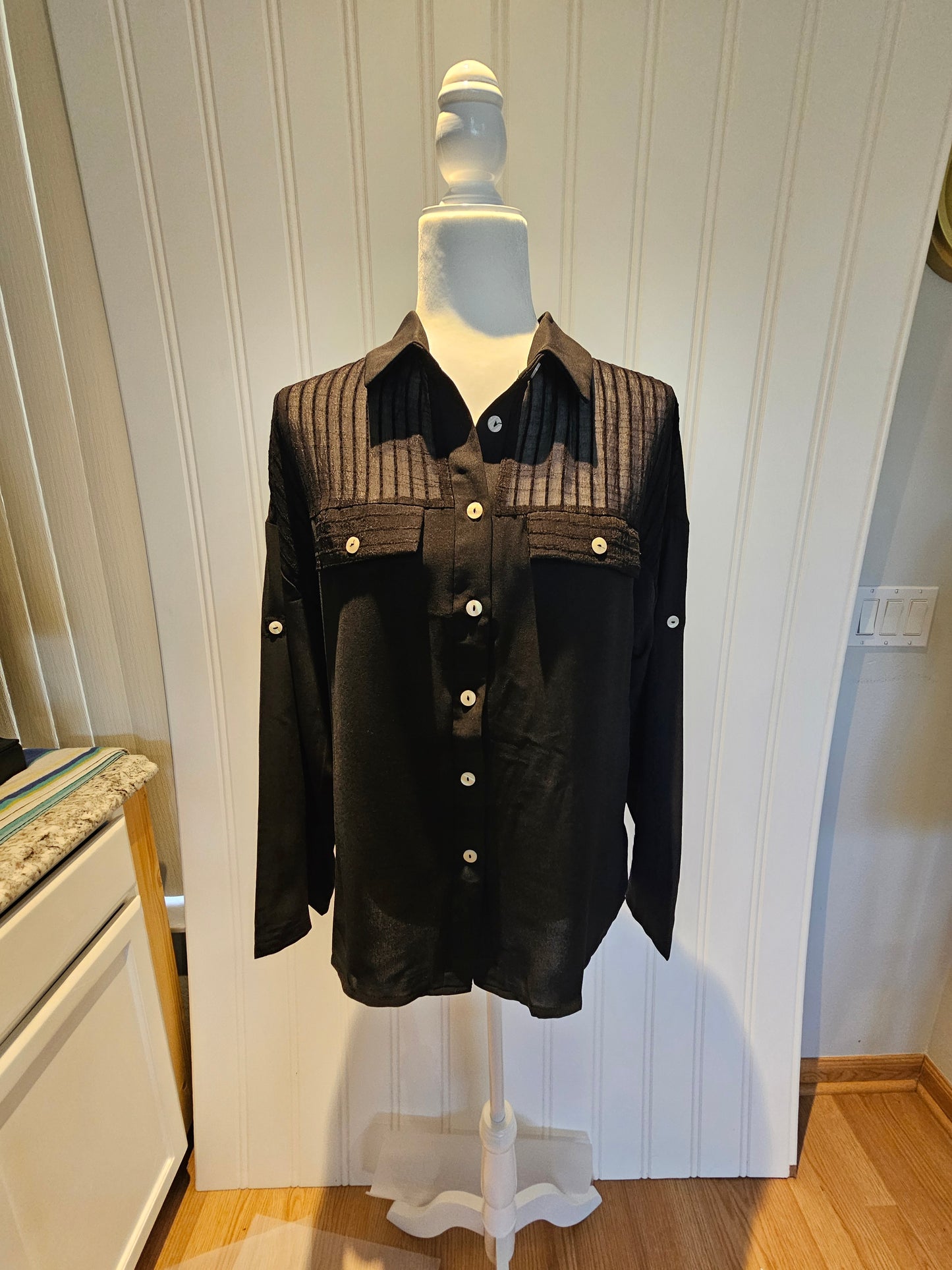 Black Sheer Top Button Up