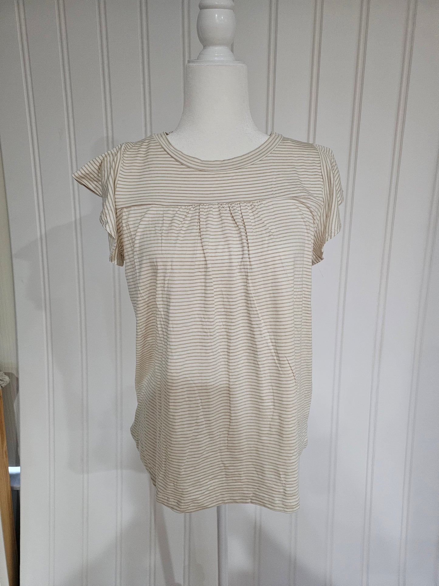 Cream Striped Cap Sleeve Shirt