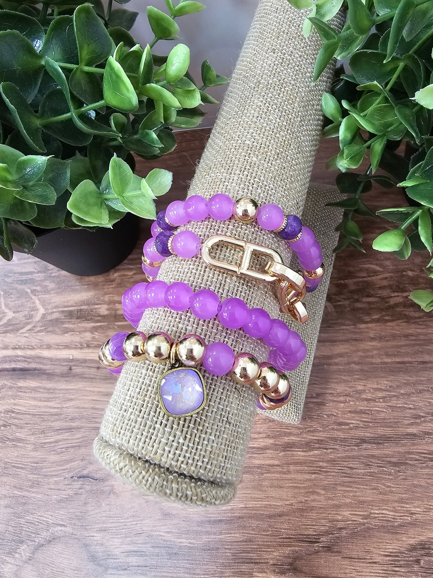 Purple & Gold Bead Bracelet Set