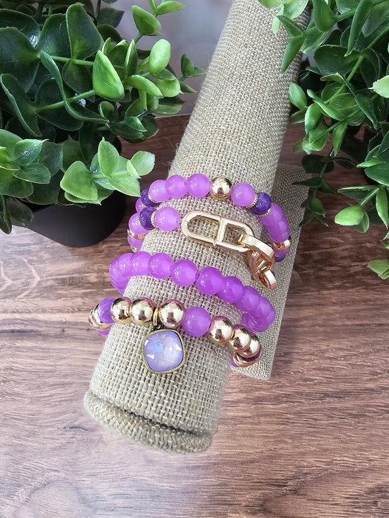 Purple & Gold Bead Bracelet Set