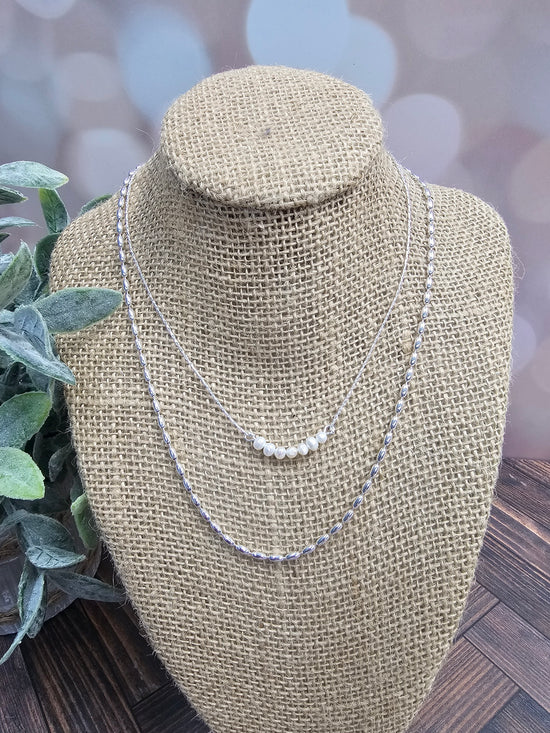 Layered Pearl Silver Necklace