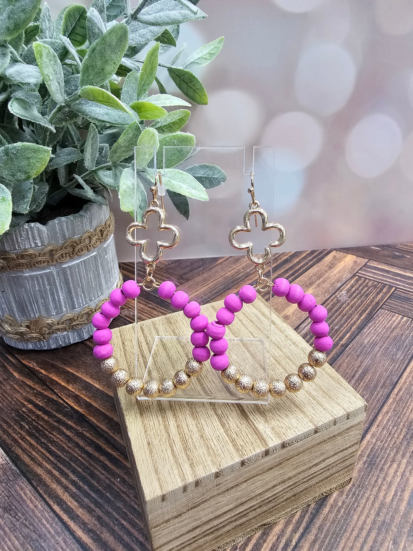 Beaded Clover Hoops