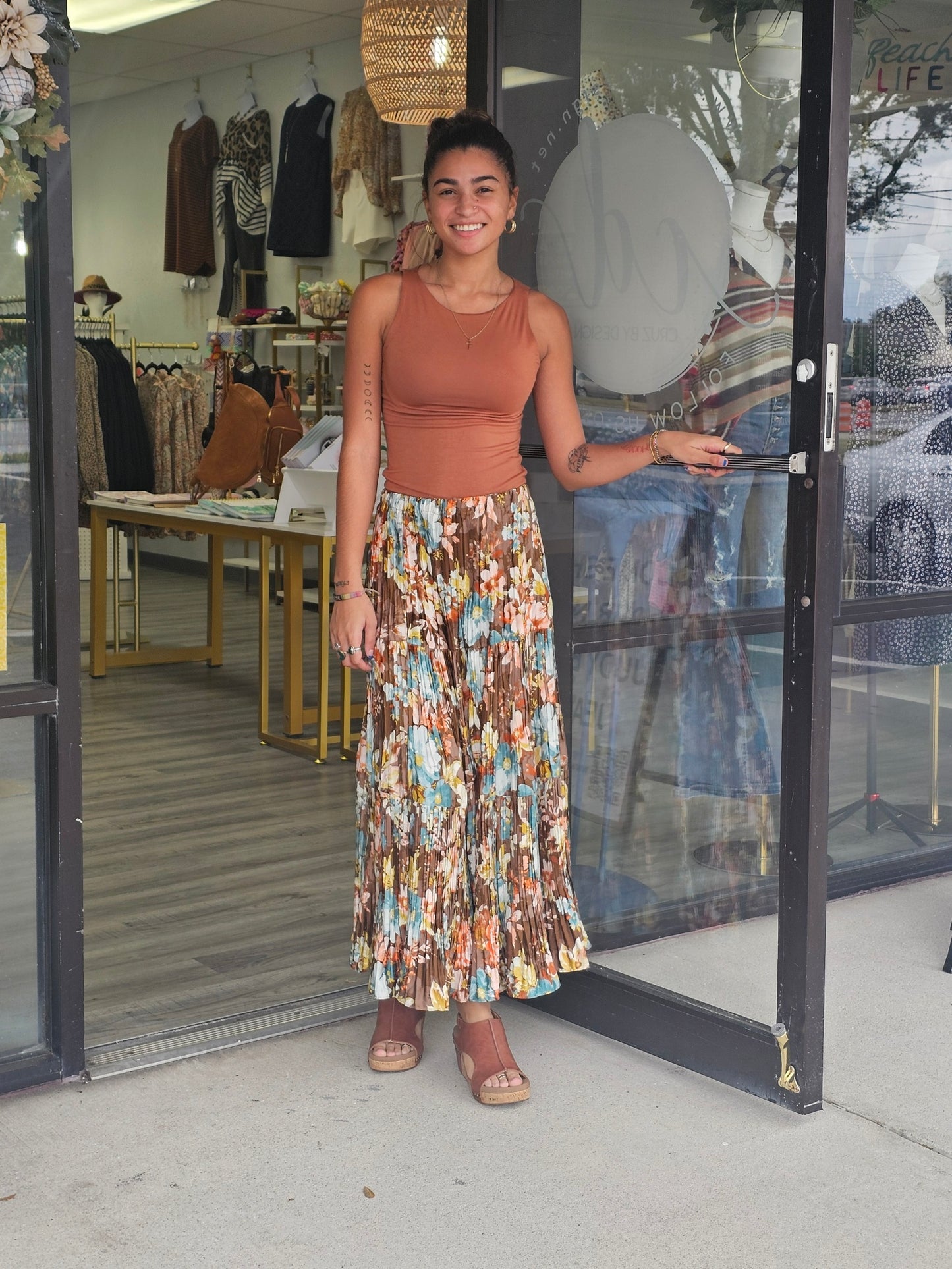 Pleated Floral Skirt