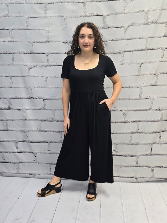 Wide Leg Square Neck Jumpsuit Hem & Thread