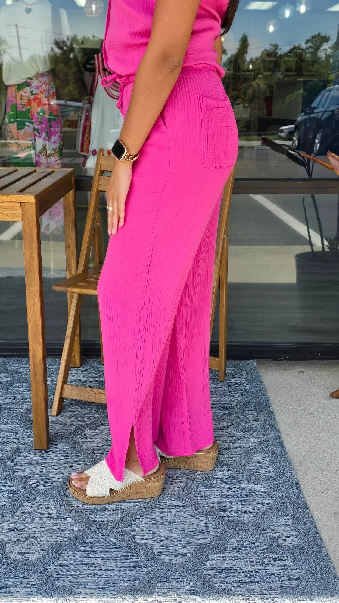Verna Gauze Pink Pants Thread and Supply