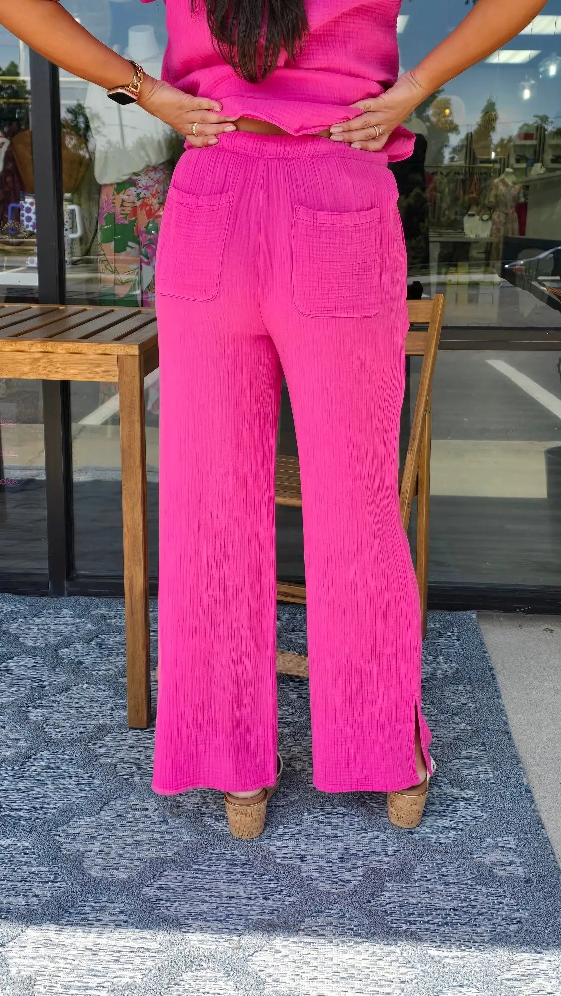 Verna Gauze Pink Pants Thread and Supply