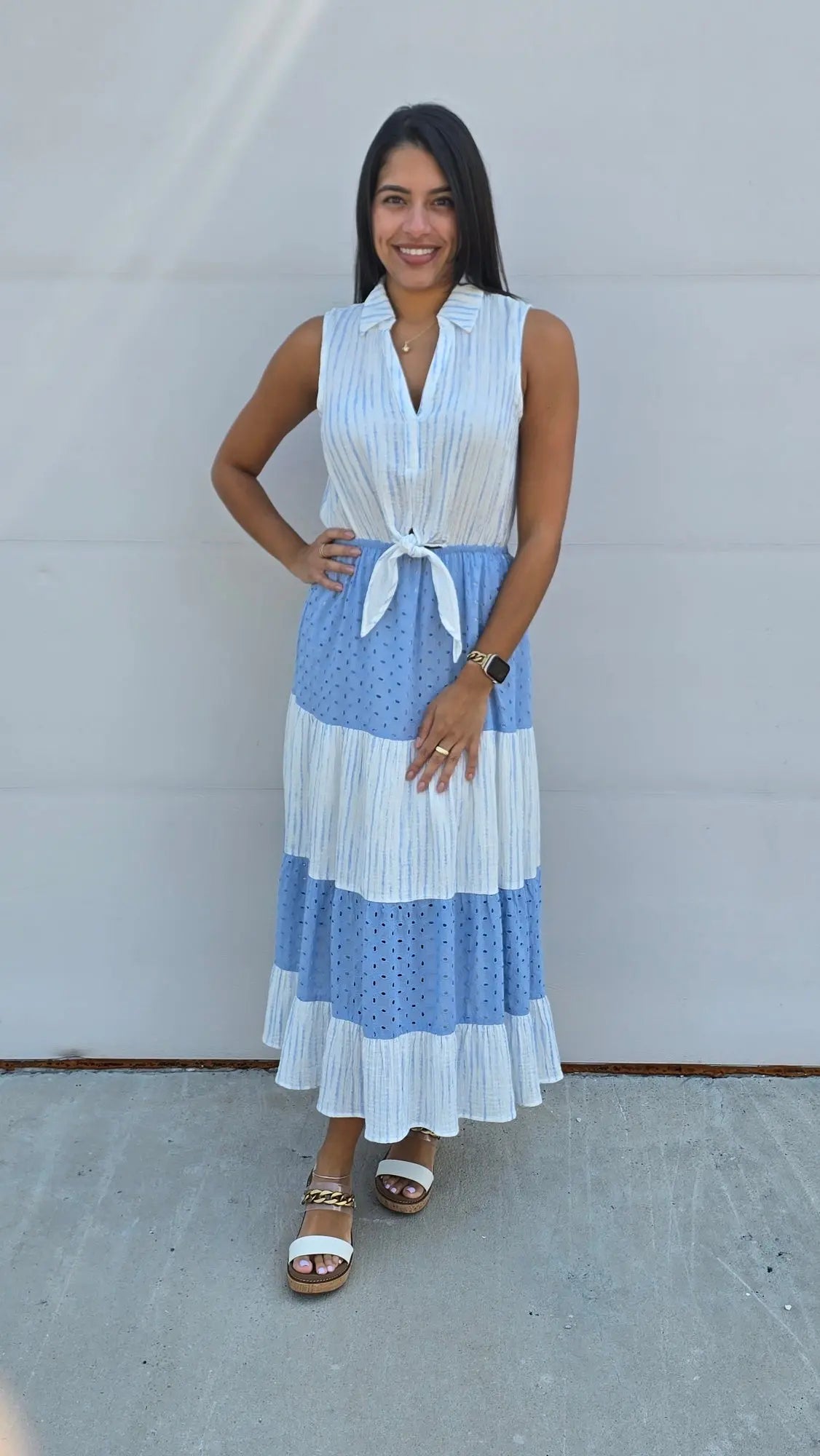 Savannah Tie Front Sleeveless Long Dress Mystree