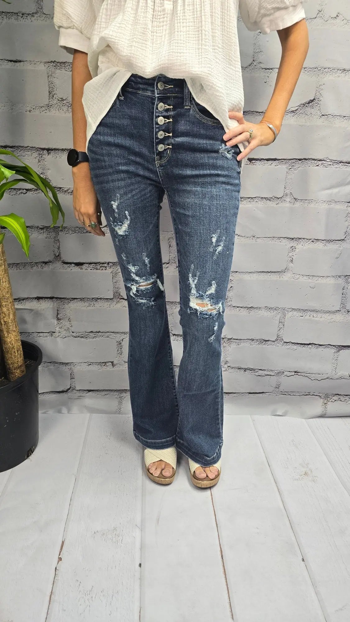 Monroe Destroyed Button Fly Flares Judy Blue