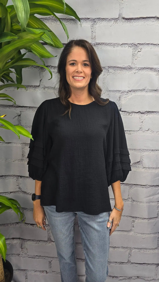 Sandy Gauze Black Top Jodifl