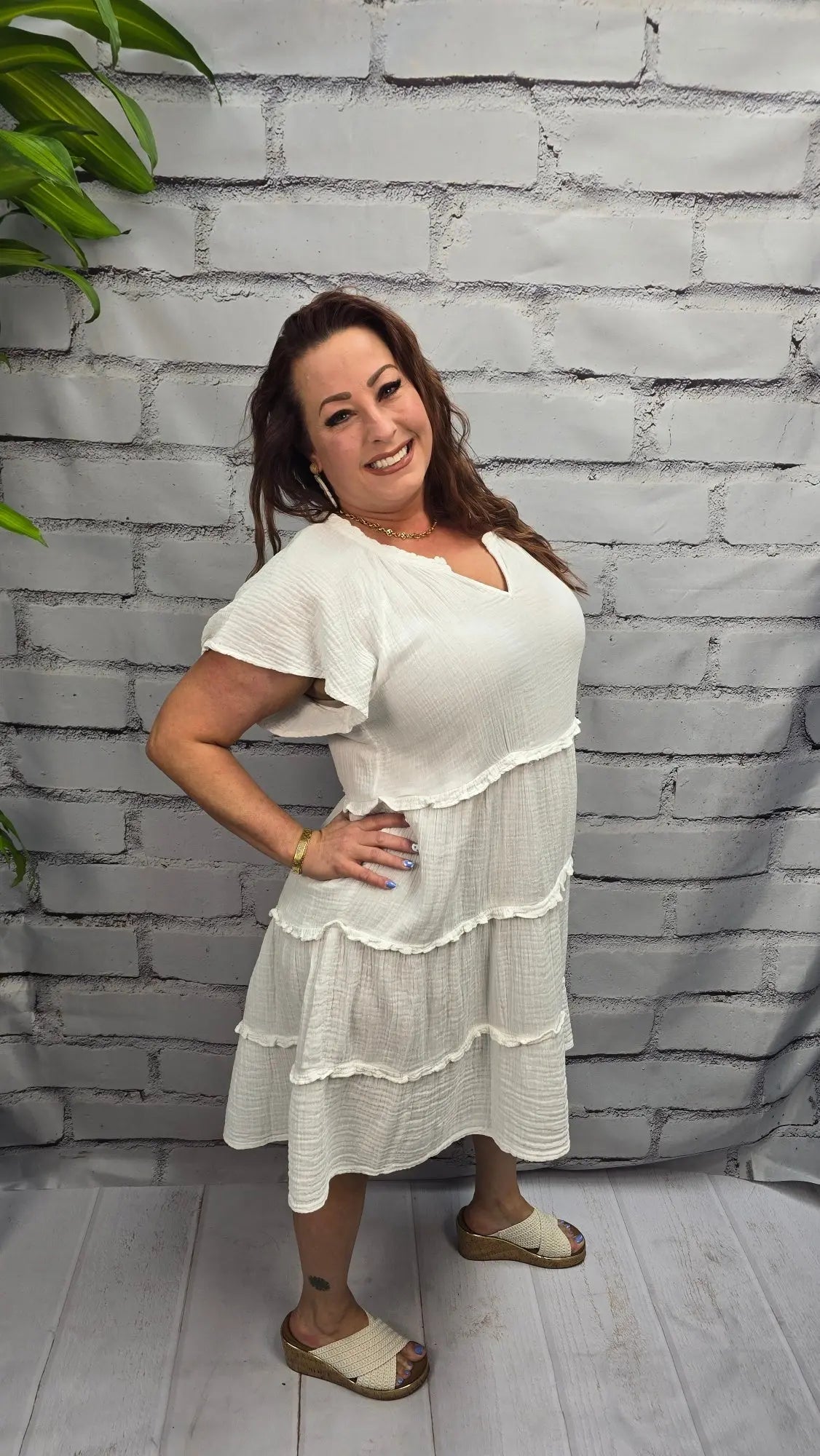 Sandbar White Flare dress with Ruffle Edging beachlunchlouge