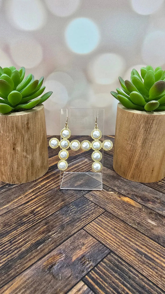 The pearl Power Cross Earrings What's Hot