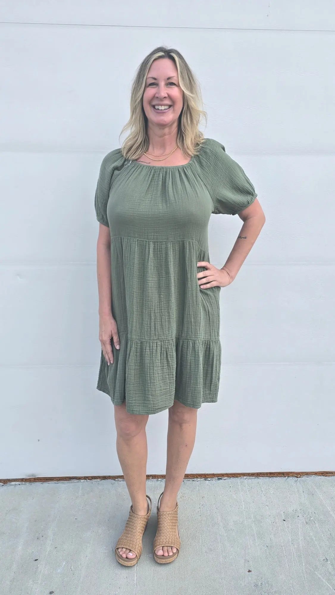Moss Green Gauze Dress beachlunchlouge