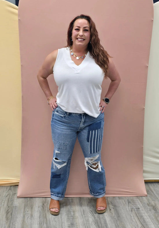 Reagan Patch Boyfriend Crop MIca