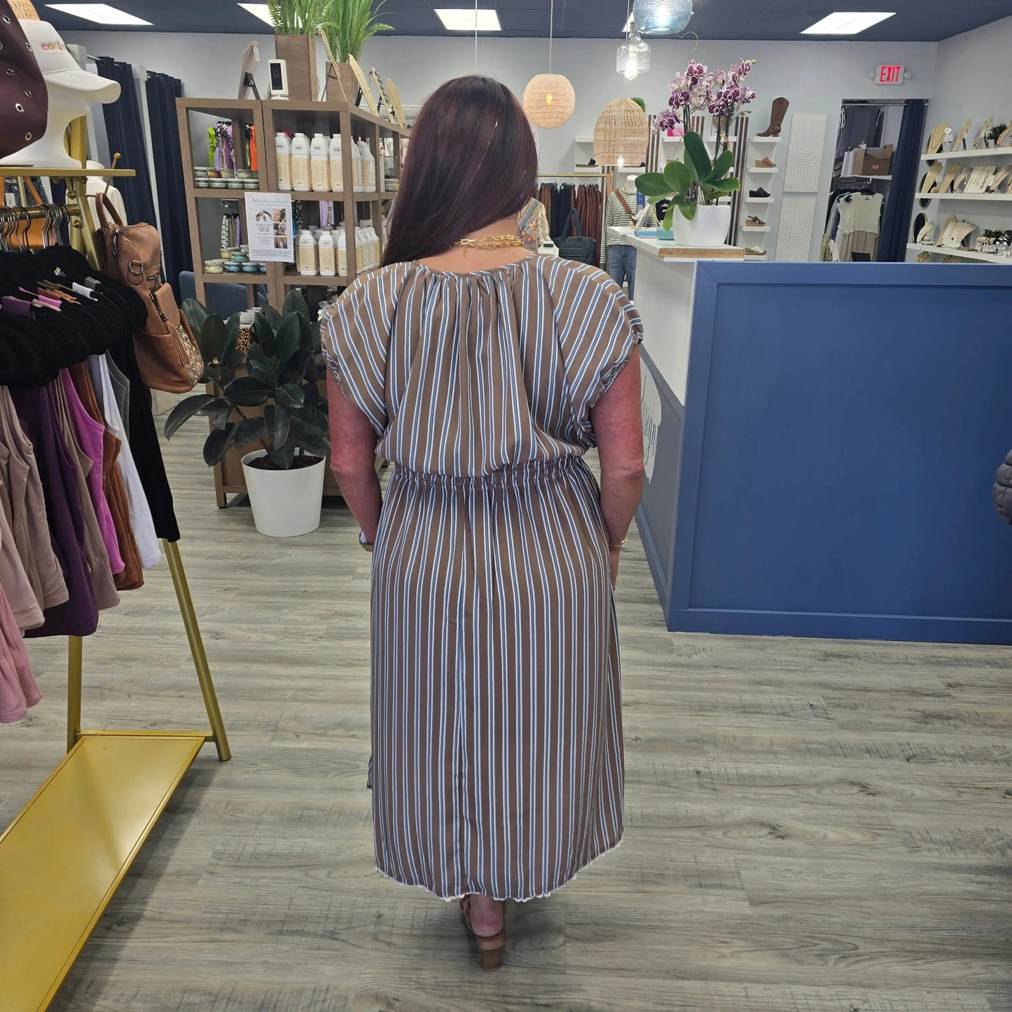brn striped dress THML