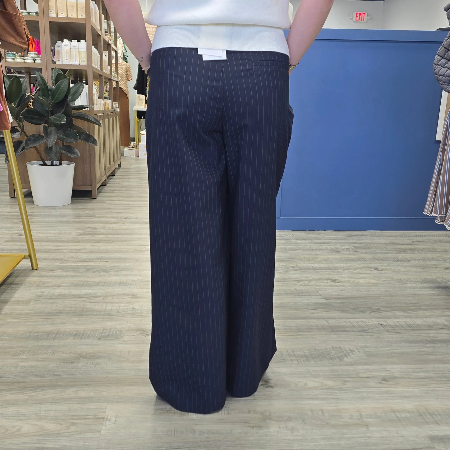 Navy Striped Pants with tie front Elle Grey