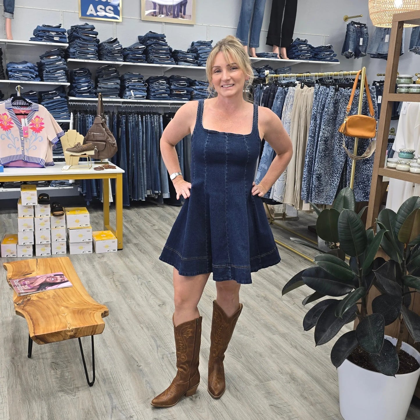 Denim swing bottom dress mustard seed