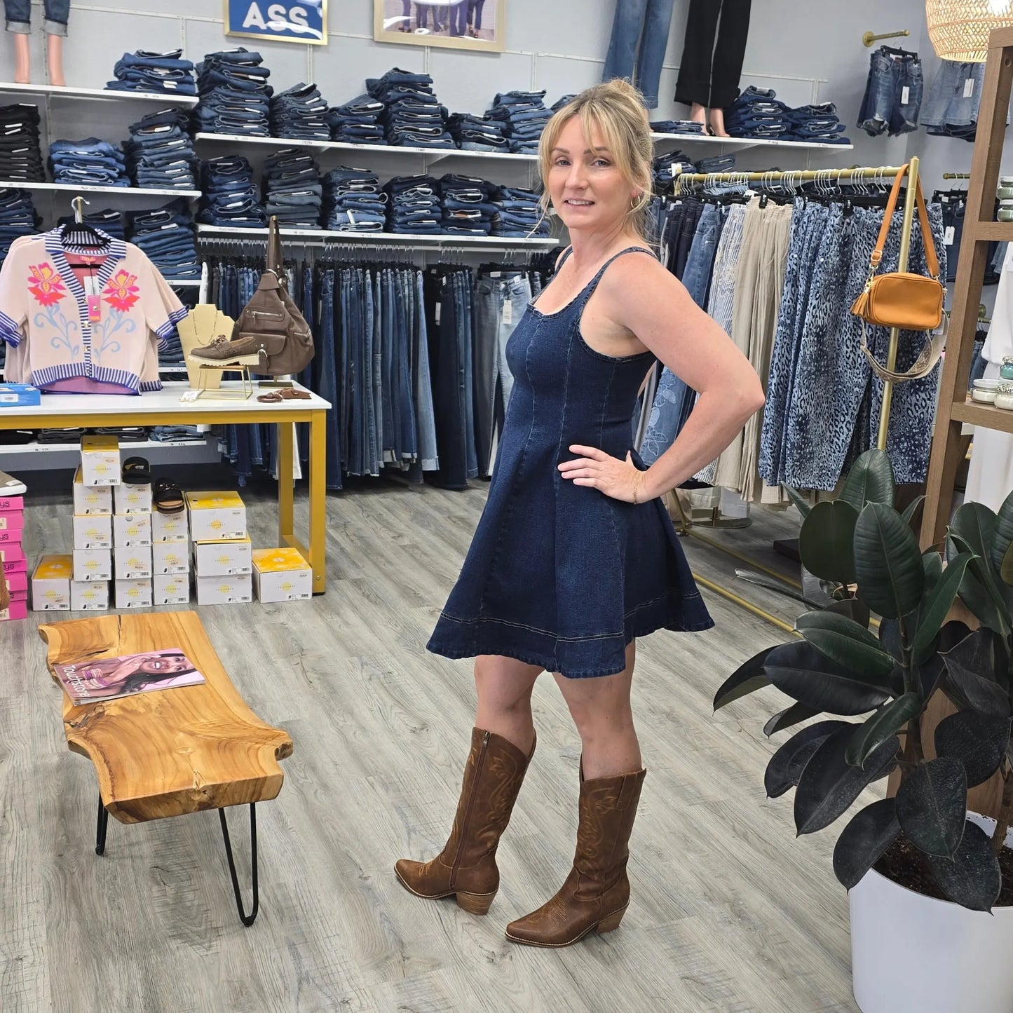 Denim swing bottom dress mustard seed