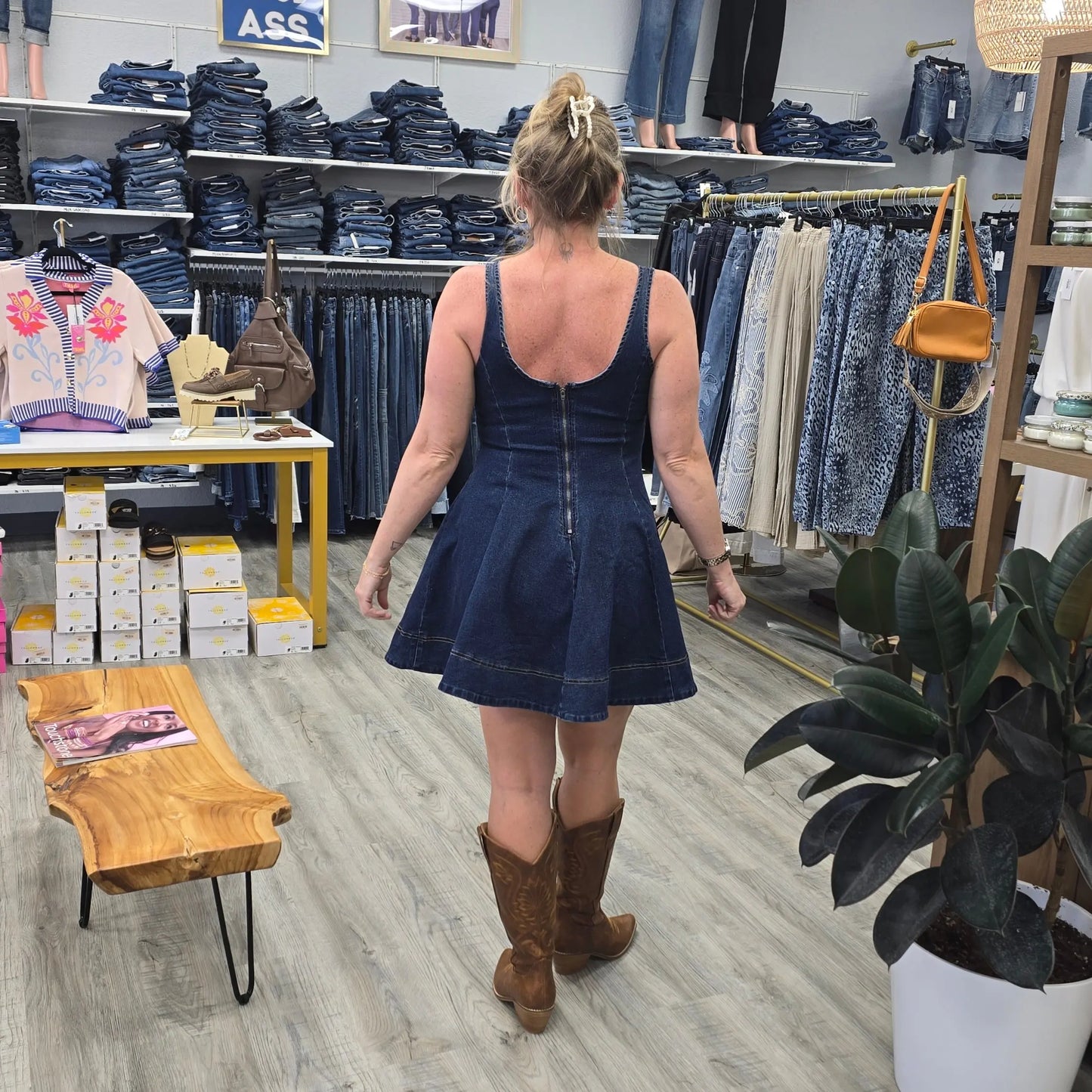Denim swing bottom dress mustard seed