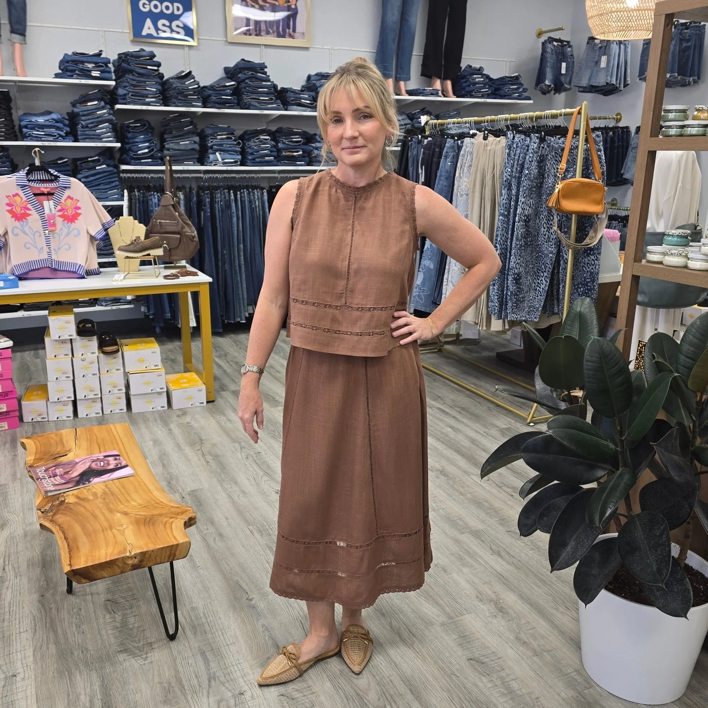 Brn shirt & skirt set mustard seed