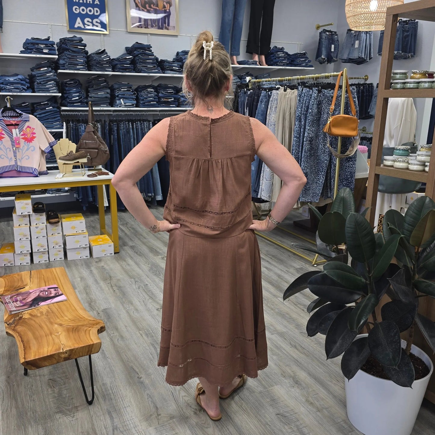 Brn shirt & skirt set mustard seed