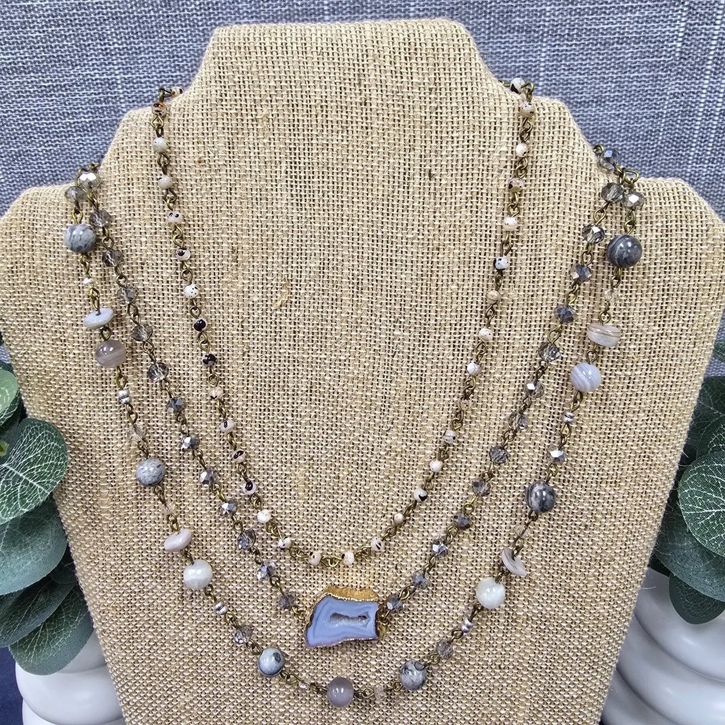 magnetic triple bead and stone necklace Dlyan T Designs