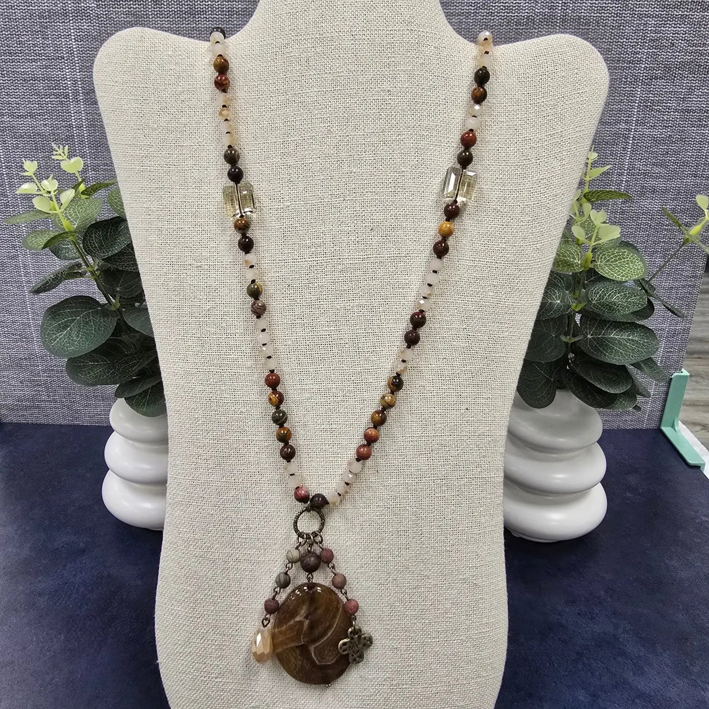 long beaded stone necklace w/pendant Dlyan T Designs