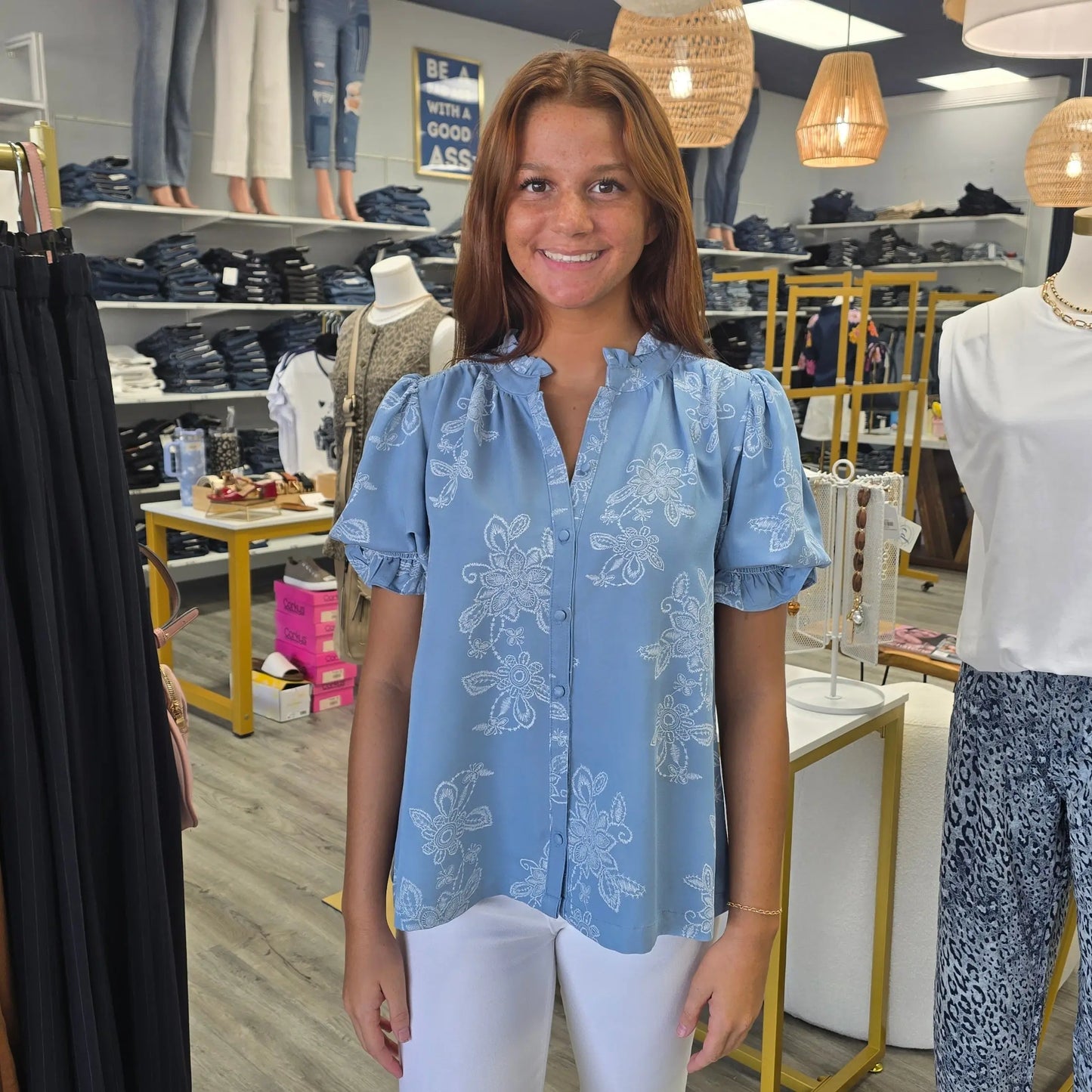 Coastal Bloom Ruffle Blouse Gigio