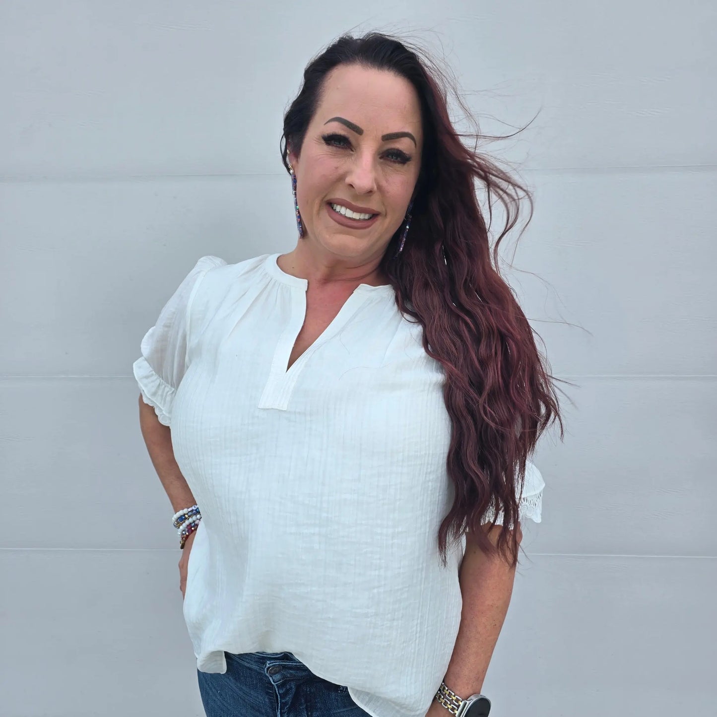 white gauze vneck current air