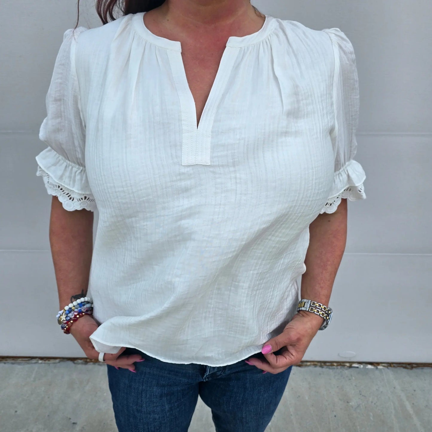 white gauze vneck current air