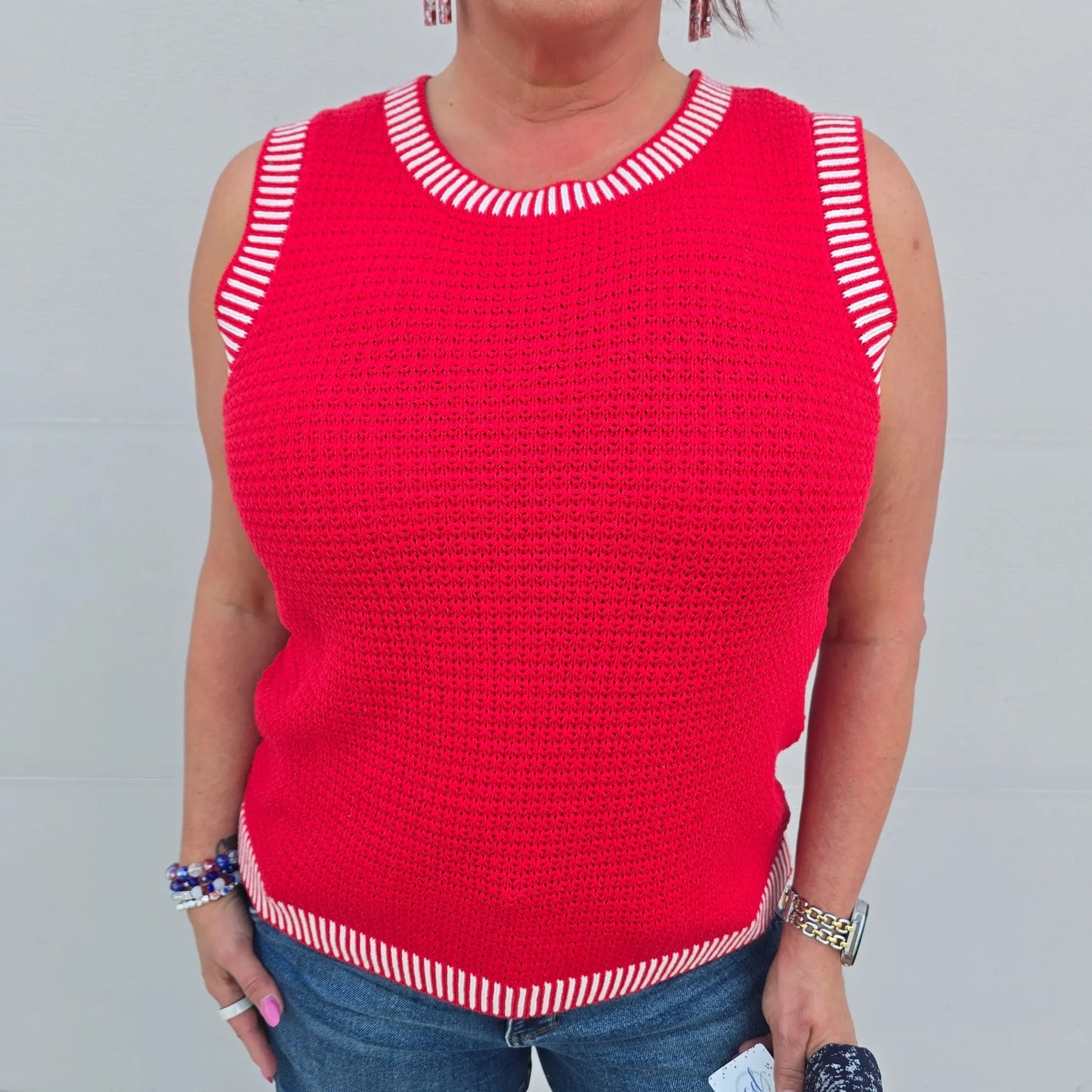 Red striped sleevless sweater Staccato