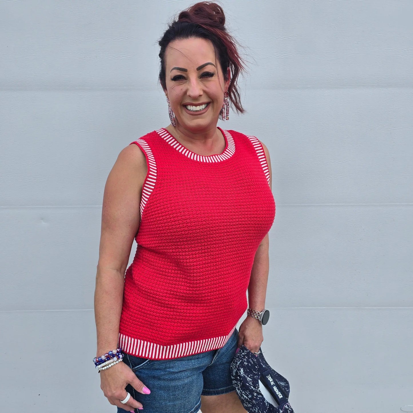 Red striped sleevless sweater Staccato