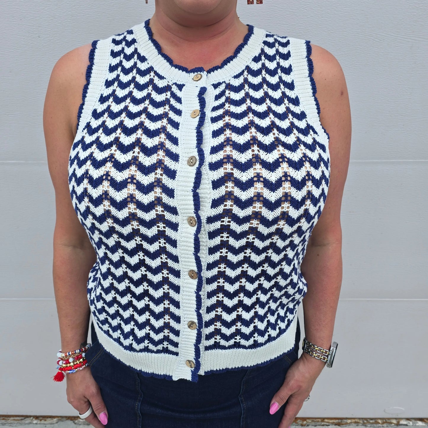 Sleeveless Blue Chevron Sleeveless Staccato