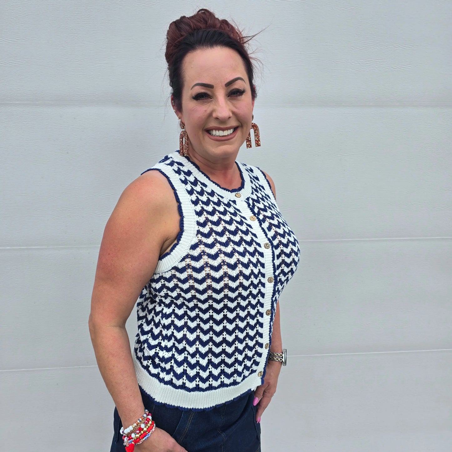 Sleeveless Blue Chevron Sleeveless Staccato