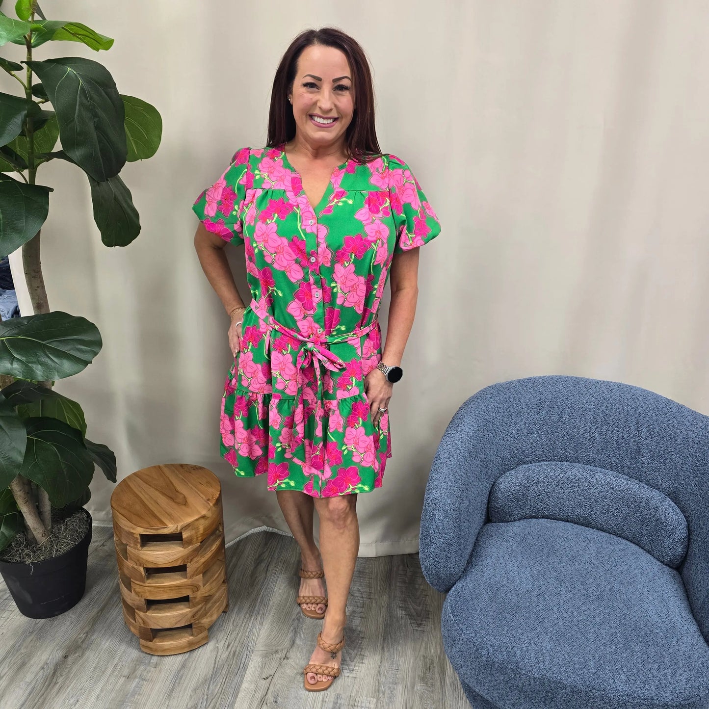 Pink floral dress Mary Square