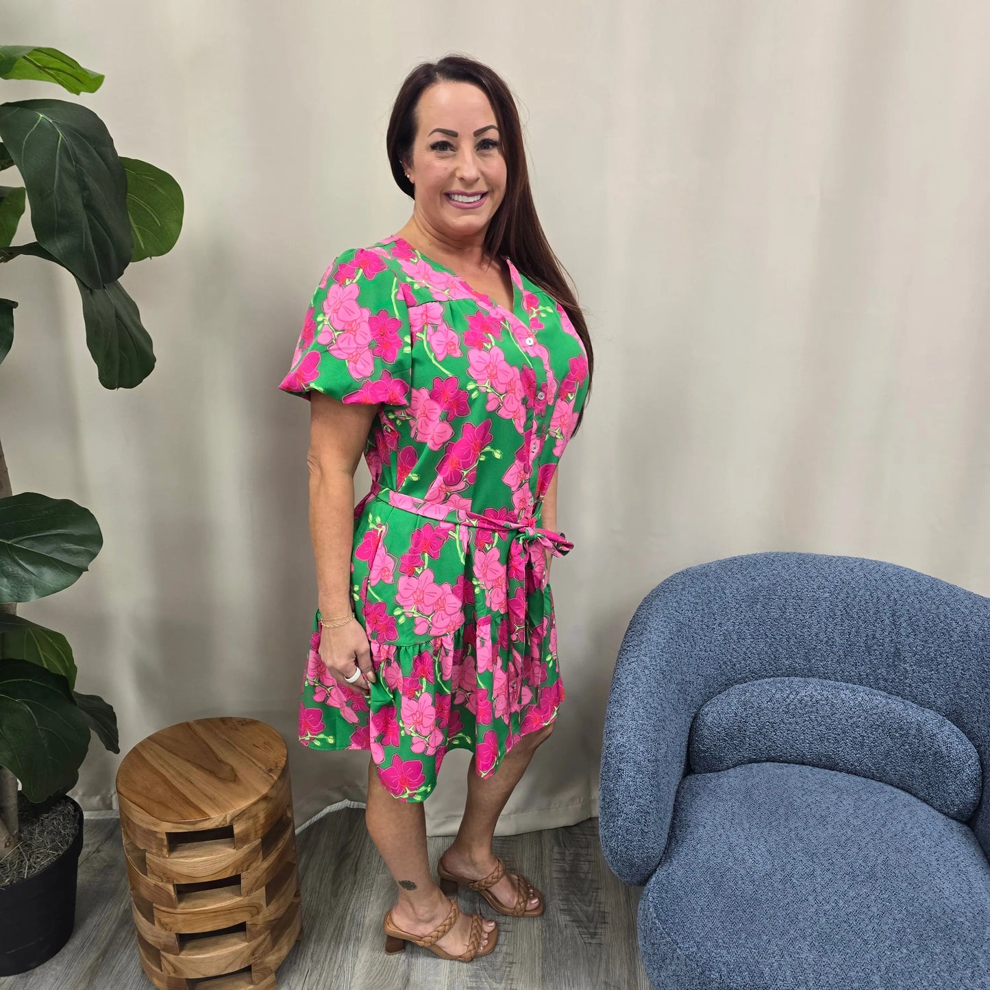 Pink floral dress Mary Square