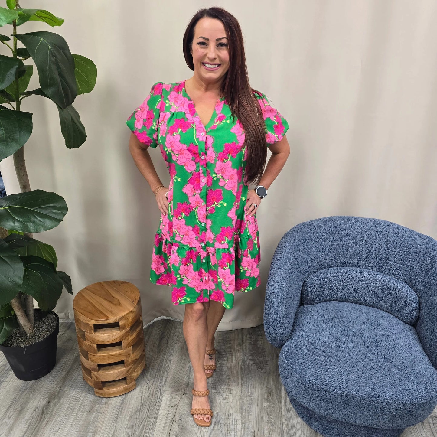 Pink floral dress Mary Square